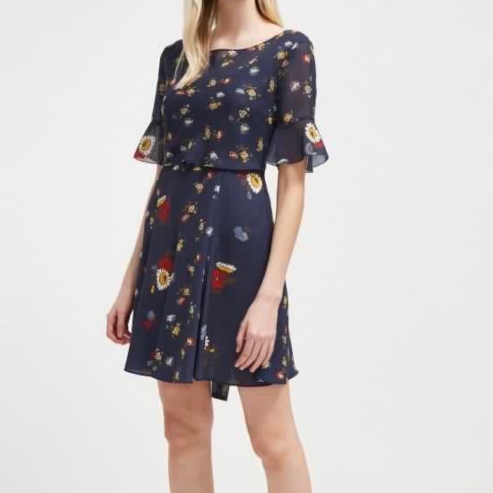 French connection blue baudet floral twist dress